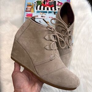 Toms Taupe Suede Wedge Booties